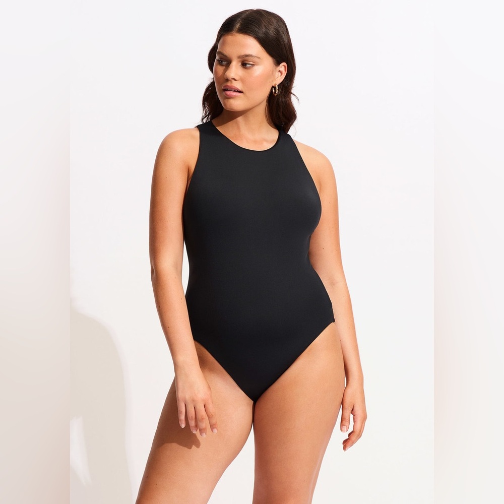 NWT Seafolly Black High Neck One-Piece Swimsuit